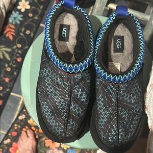 UGG Black Knit Slip-On Shoes with Blue Accents